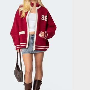 Edikted Burgundy Varsity Jacket with White Accents